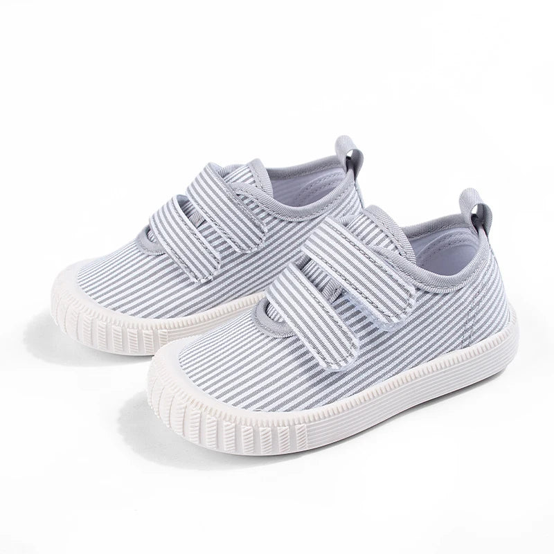 2026 Spring Kids' Casual Canvas Shoes | Striped Velcro Soft Sole Baby Shoes for Boys & Girls
