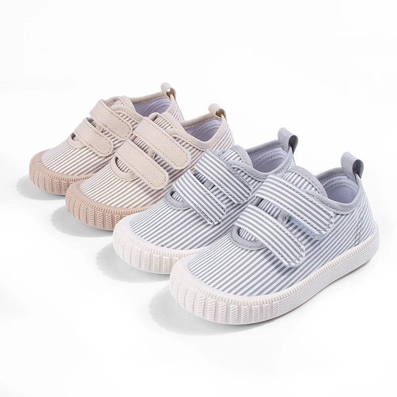 2026 Spring Kids' Casual Canvas Shoes | Striped Velcro Soft Sole Baby Shoes for Boys & Girls