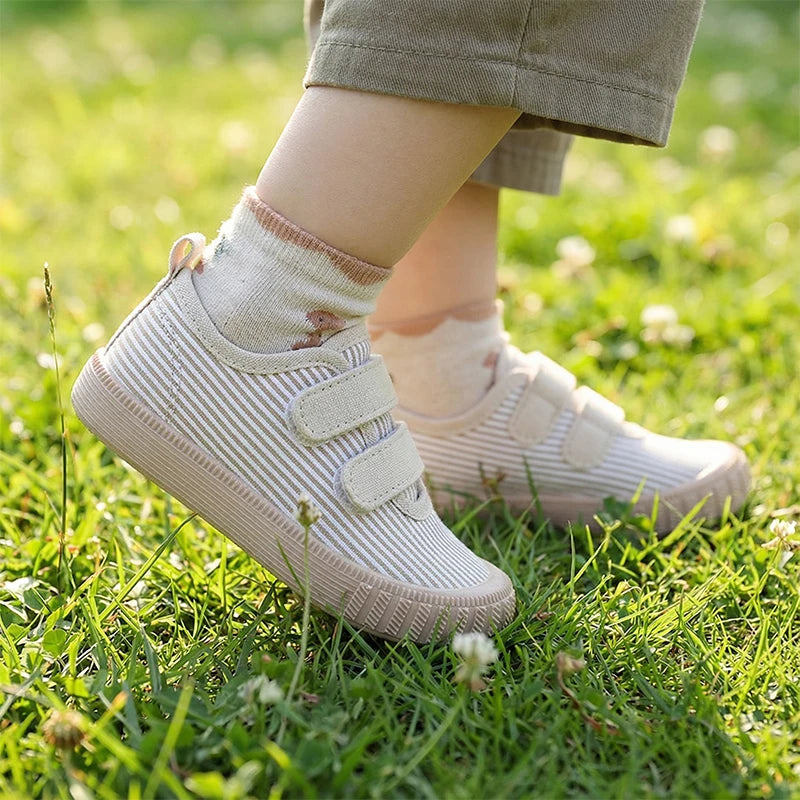 2026 Spring Kids' Casual Canvas Shoes | Striped Velcro Soft Sole Baby Shoes for Boys & Girls